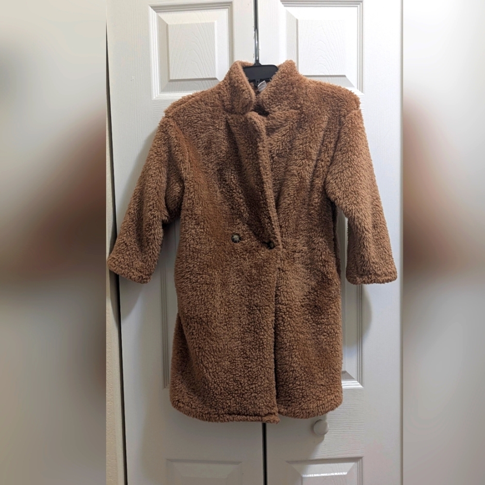SHEIN Kids Young Girl Winter Thick Casual Elegant Warm Solid Brown Fur